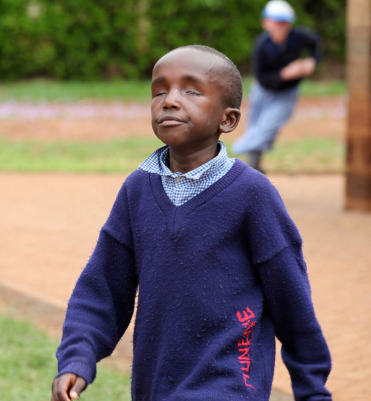 A blind pupil walking